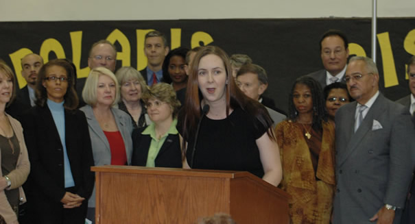 Michelle Navarre speaking at Polaris Charter School.